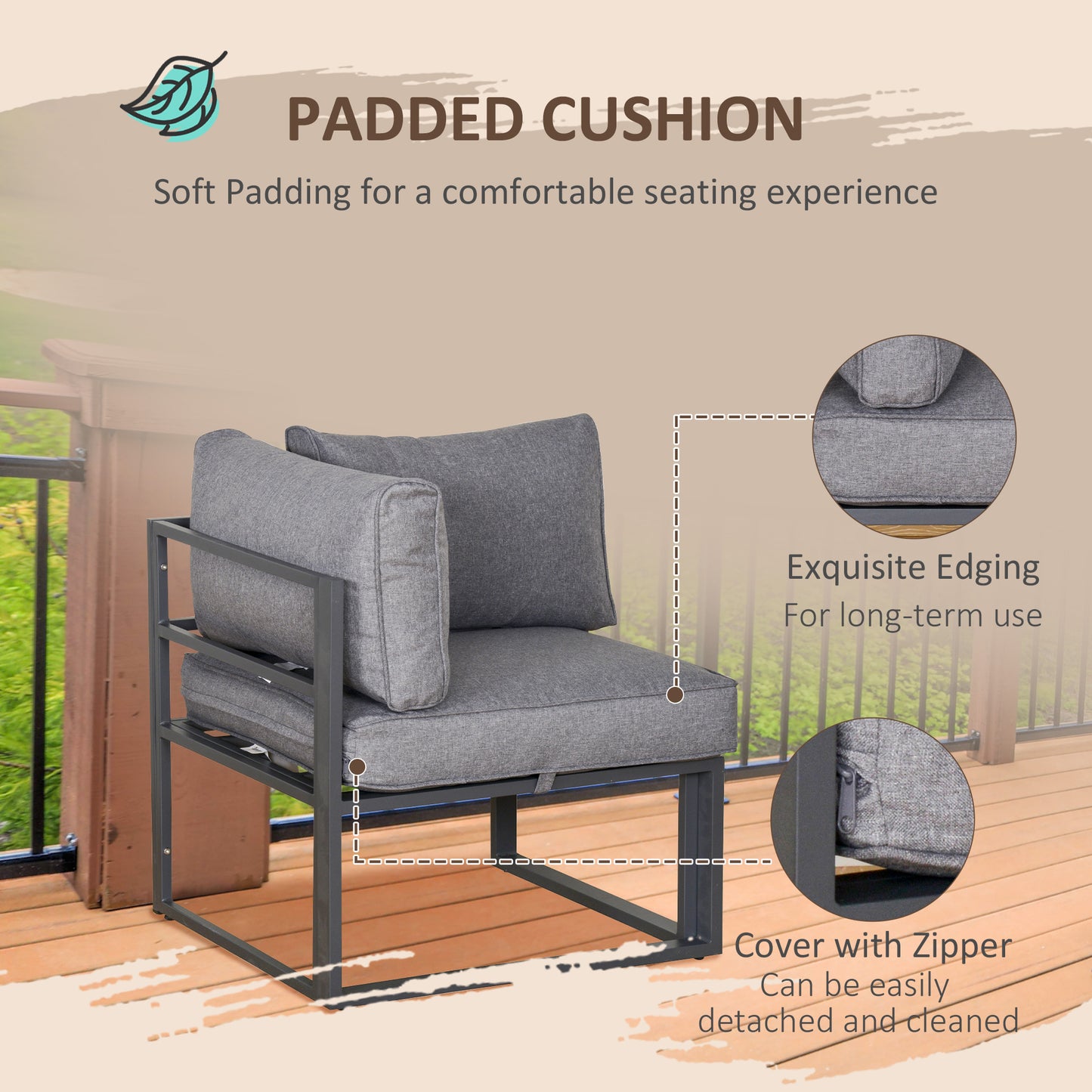 Outsunny 5 Piece Garden Conversation Set Sun Lounger 2 Footstools End Table with Cushions