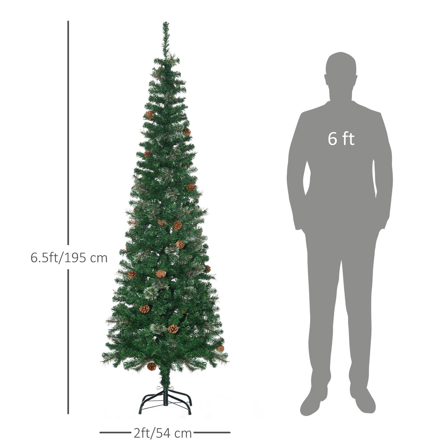 Homcom 6.5FT Tall Pencil Slim Artificial Christmas Tree with Realistic Branches