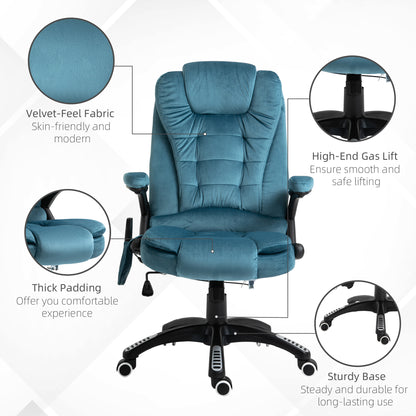 Vinsetto Massage Recliner Chair Heated Office Chair With Six Massage Points Velvet-Feel Fabric 360 Swivel Wheels Blue