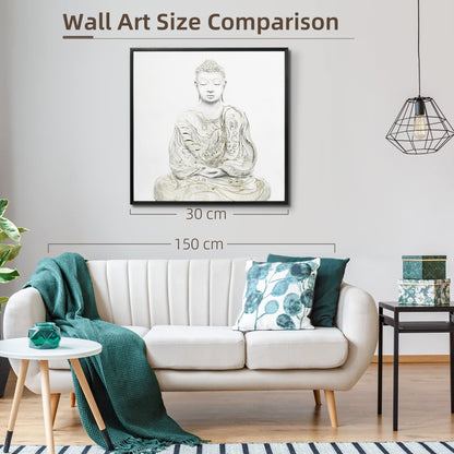 Homcom Canvas Wall Art Gold Textured Buddha Sit in Meditation