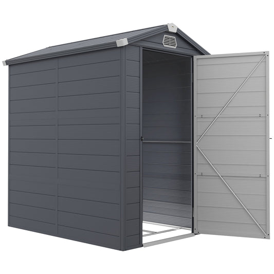 4.4ft x 6.2ft Aluminium Frame and Plastic Wall Shed, with Foundation - Grey-0