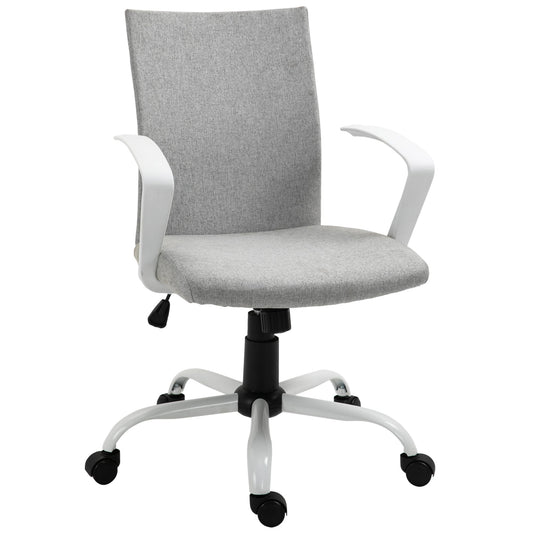 Office Chair Linen Swivel Computer Desk Chair Home Study Task Chair with Wheels, Arm, Adjustable Height, Light Grey-0