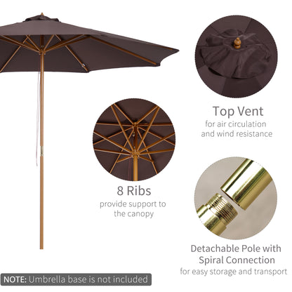 Outsunny 3(M) Fir Wooden Parasol Garden Umbrellas 8 Ribs Bamboo Sun Shade Patio Outdoor Umbrella Canopy Coffee