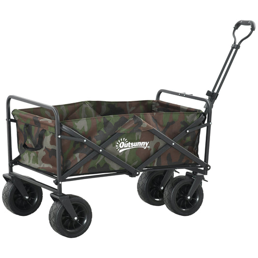 Folding Garden Trolley, Outdoor Wagon Cart with Carry Bag, for Beach, Camping, Festival, 100KG Capacity, Camouflage-0