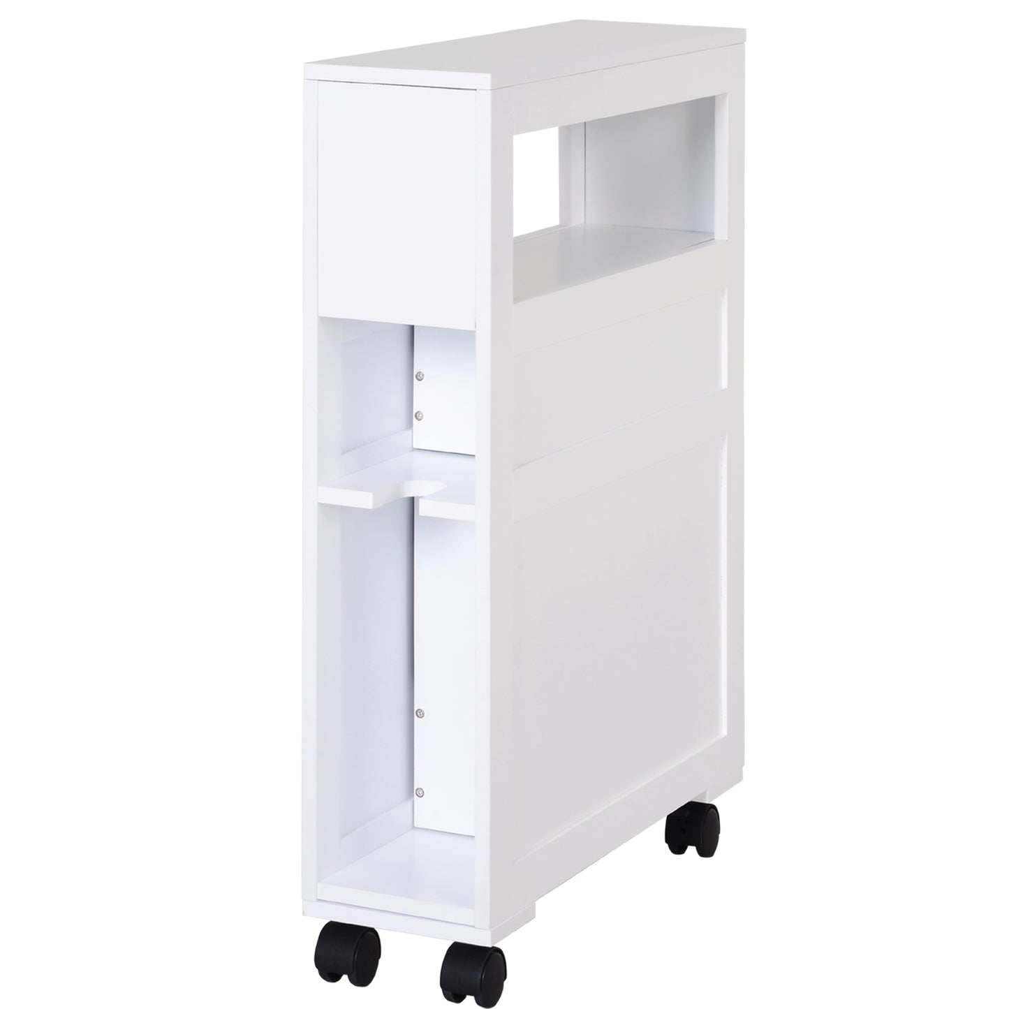 Homcom Medium-density fibreboard Narrow Rolling Bathroom Side Cabinet White