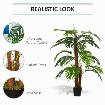 Outsunny 120cm/4FT Artificial Palm Tree Decorative Plant w/ 19 Leaves Nursery Pot Fake Plastic Indoor Outdoor Greenery Home Office Décor