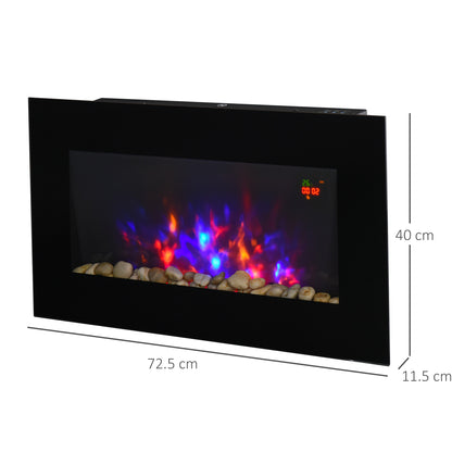 Homcom 1000With2000W Wall Mounted Tempered Glass Electric Fireplace Heater-Black