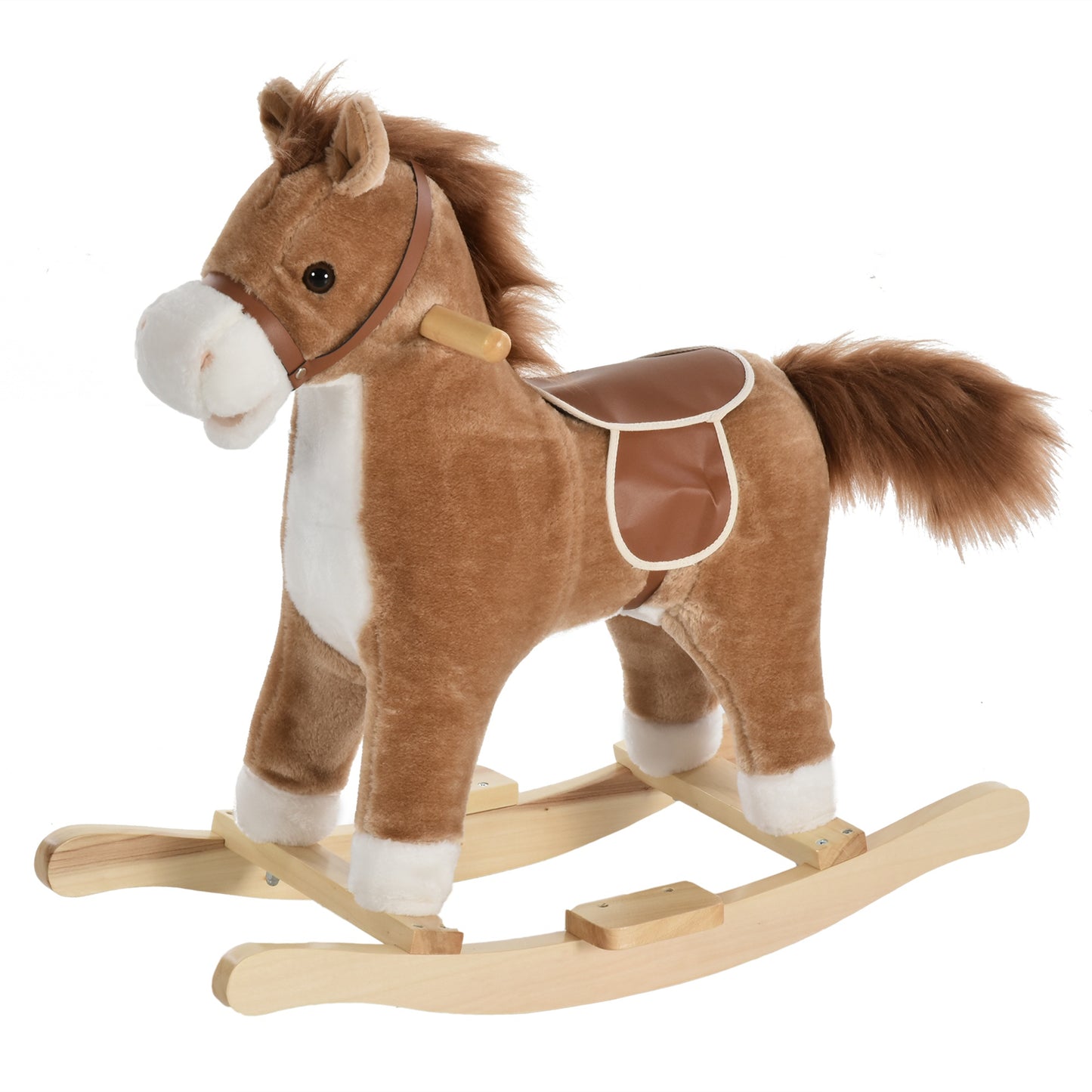 Homcom Kids Ride On Plush Rocking Horse With Sound Brown