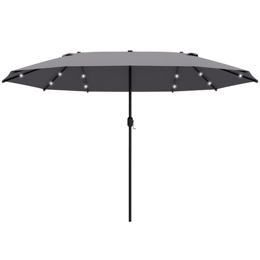 Outsunny 4.4m Double-Sided Sun Umbrella Patio Parasol LED Solar Lights Dark Grey