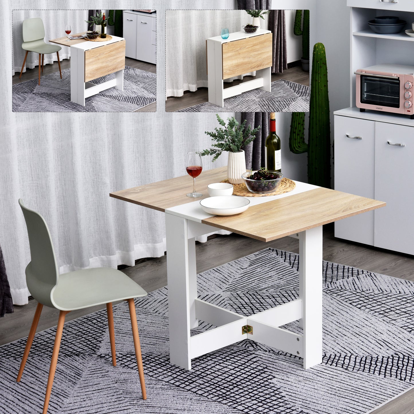 Homcom Particle Board Wooden Folding Dining Table Writing Computer Desk Pc Workstation Space Saving Home Office Oak & White