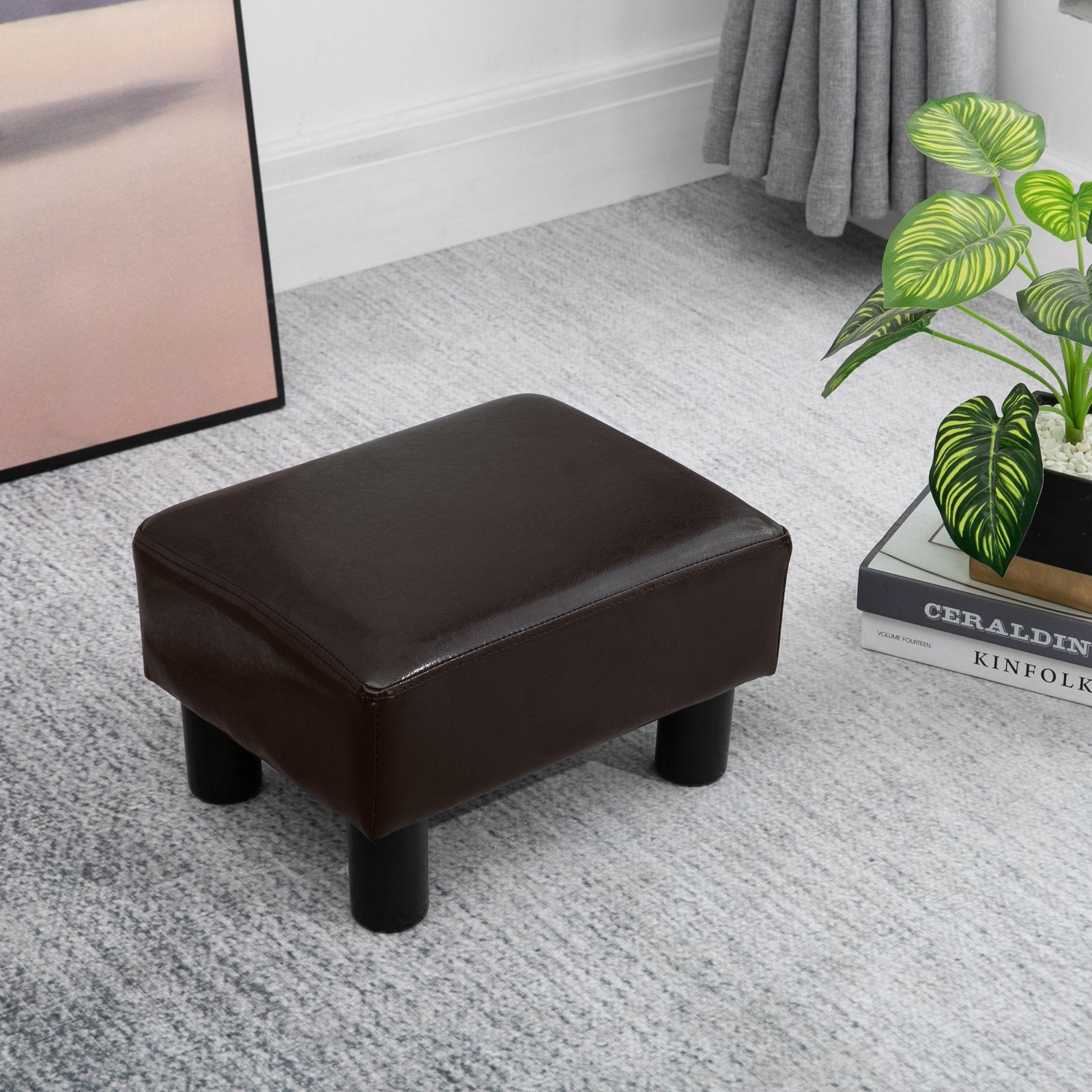 Homcom PU Leather Footstool Foot Rest Small Seat Foot Rest Chair Dark Brown Home Office with Legs 40 x 30 x 24cm