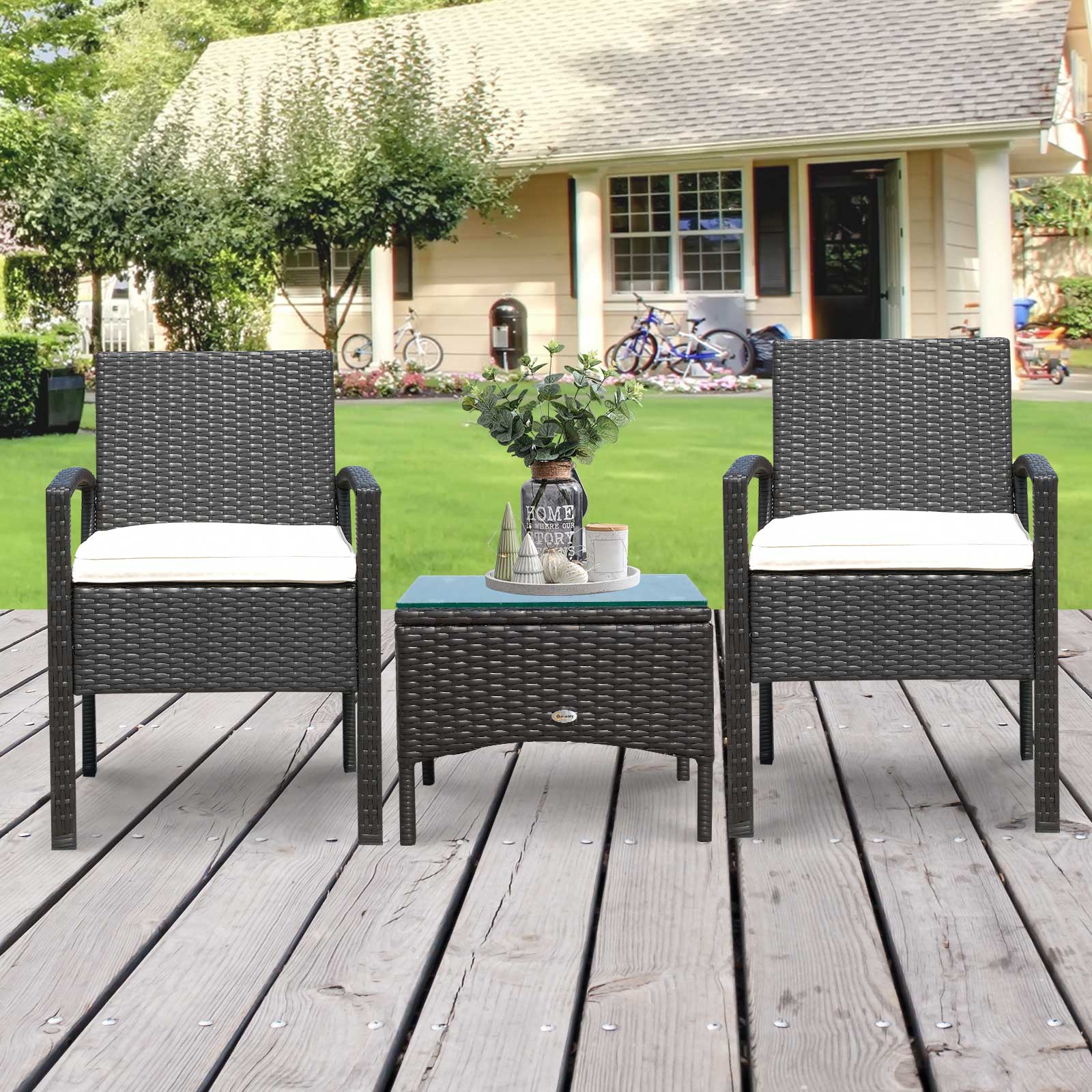 Outsunny 2 Seater Rattan Bistro Set Steel-Brown