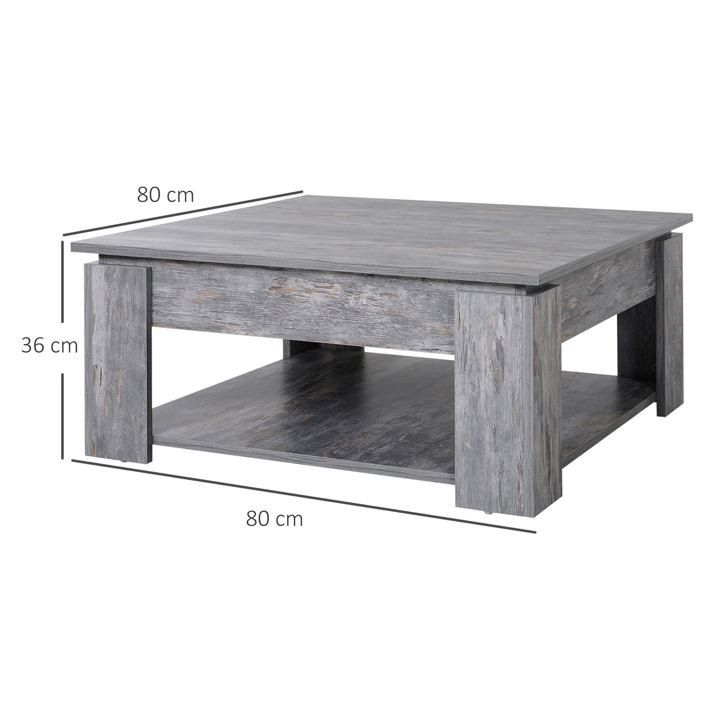 Homcom 2 Tier Wood Coffee Table Side Table Bottom Storage Shelf Simple Modern Living Room Grey Wood Grain