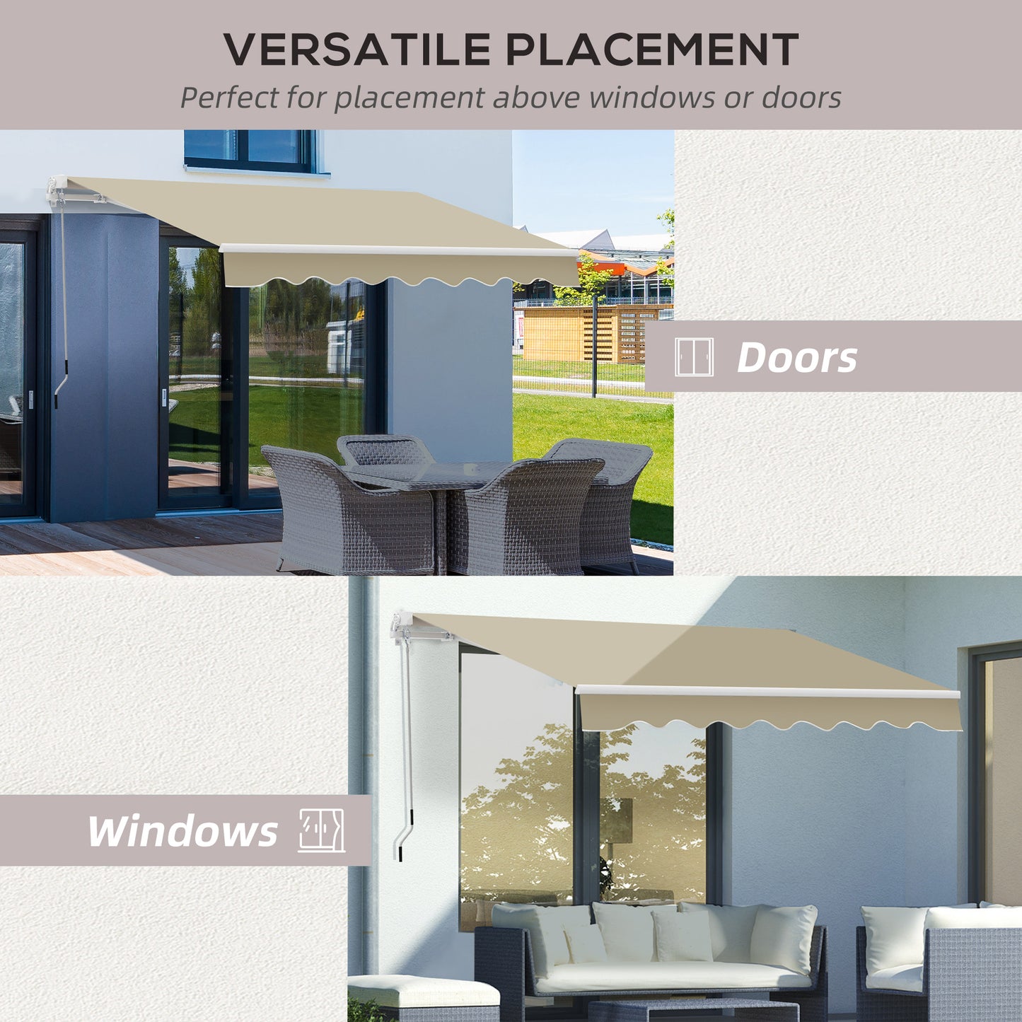 Outsunny 2.5X2 M Manual Retractable Awning-Beige Canopy/White Frame