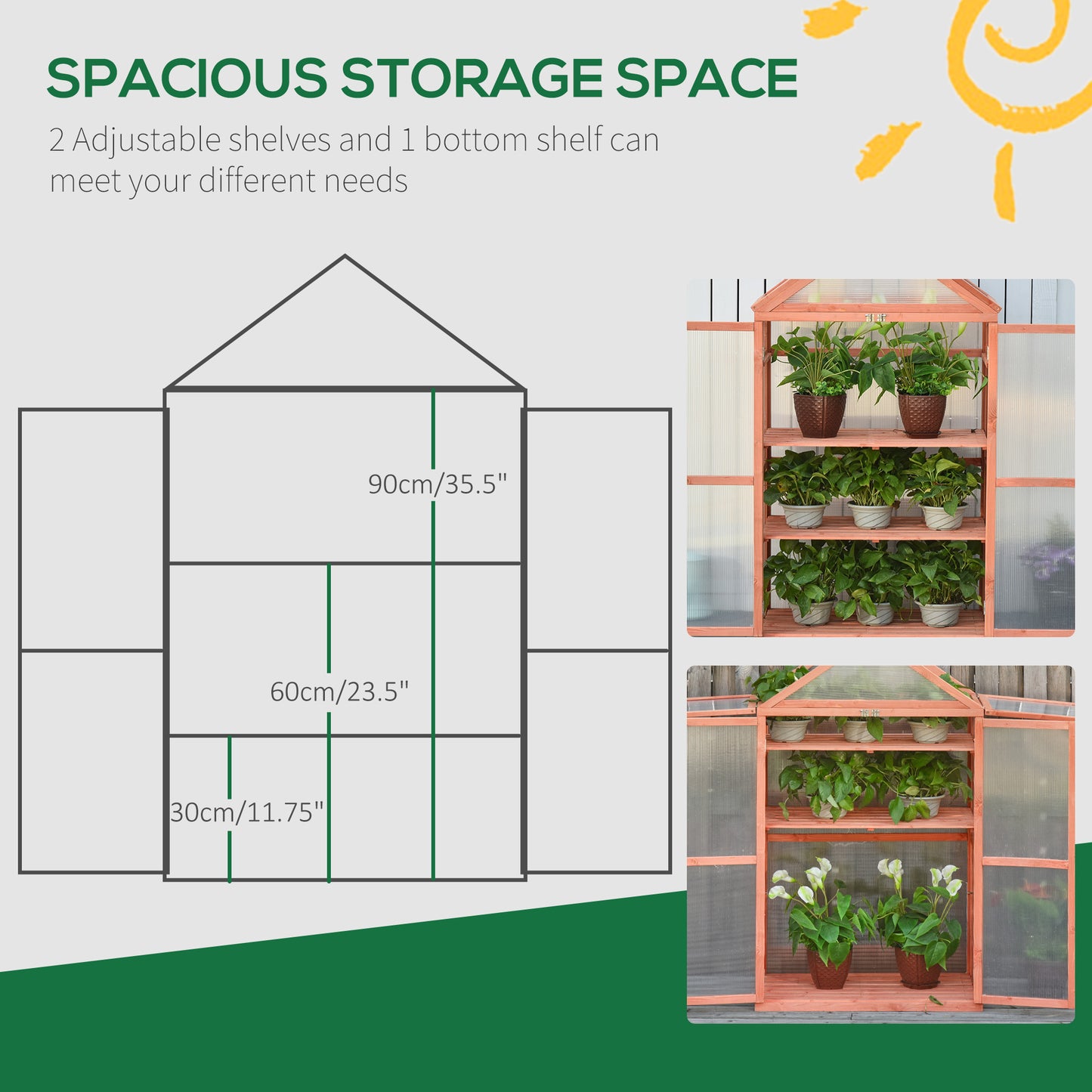 Outsunny 80 x 47 x 138cm Garden Cold Frame Polycarbonate Greenhouse with Adjustable Shelves