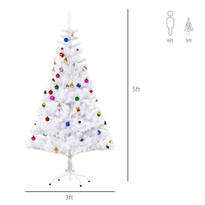 Homcom 5FT Artificial Christmas Tree with Metal Stand Decorations Home Seasonal Elegant Faux White