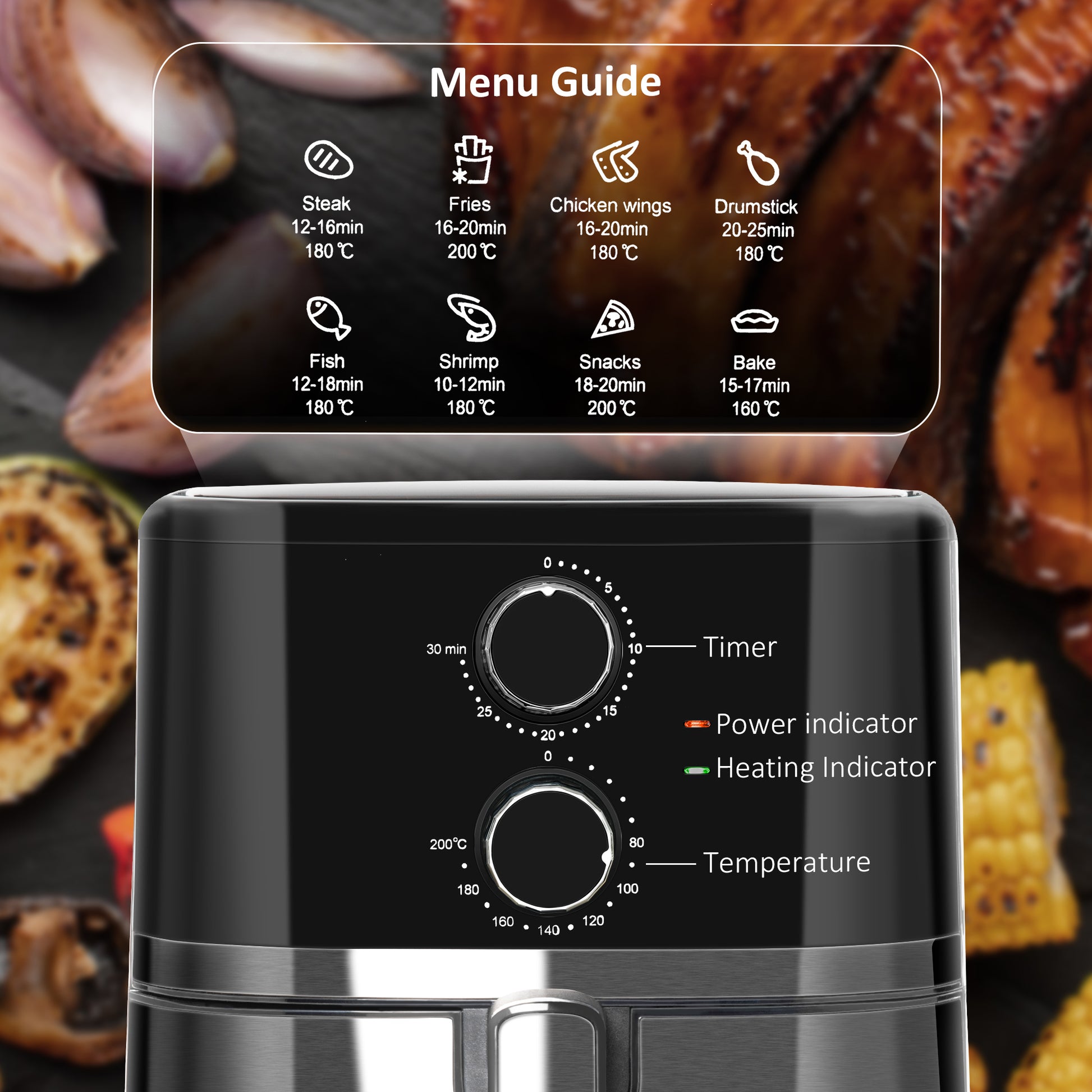 1500W 4.5L Air Fryer 8 Presets With Rapid Air Circulation Black & Steel by Homcom