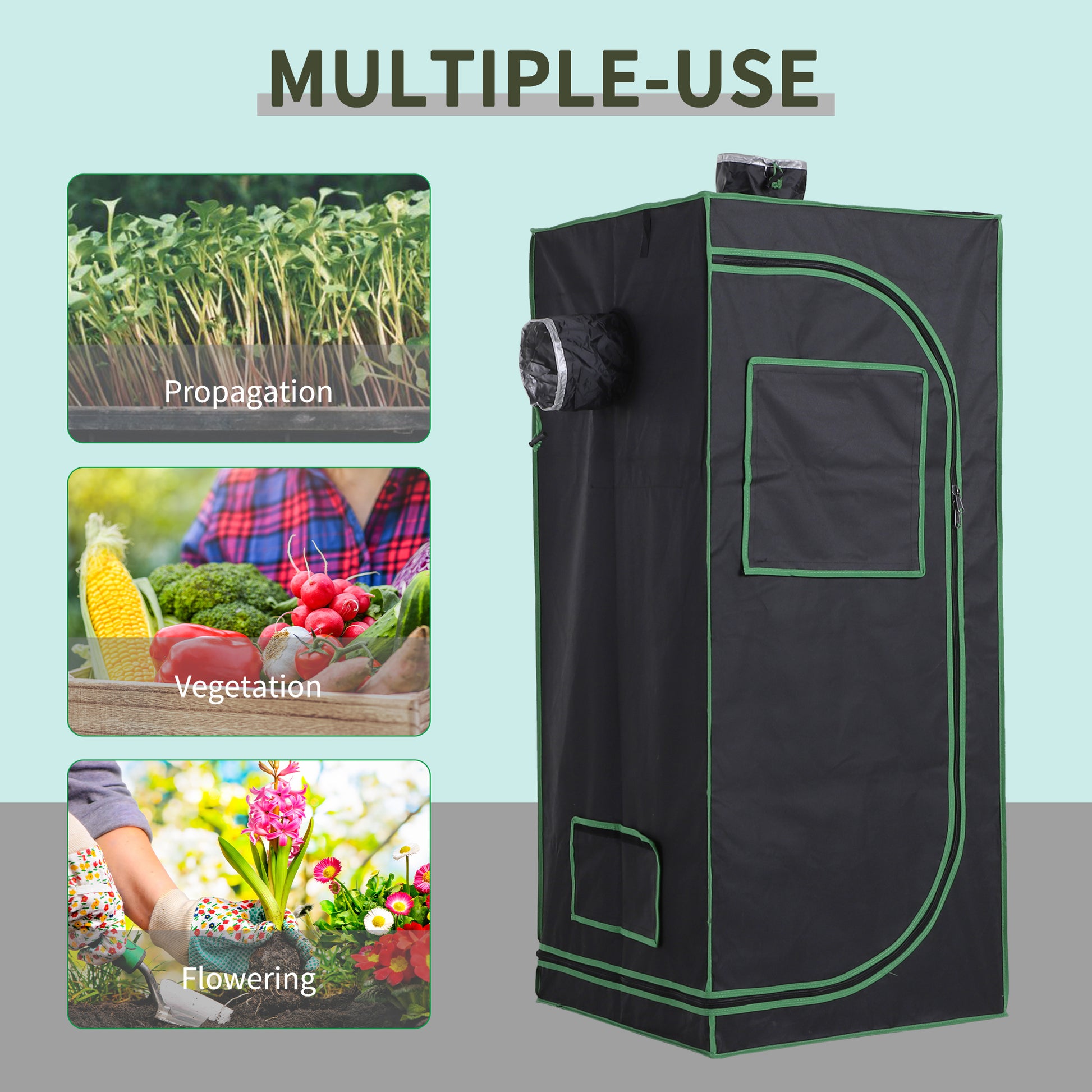 Outsunny Hydroponic Plant Grow Tent W/ Window Tool Bag