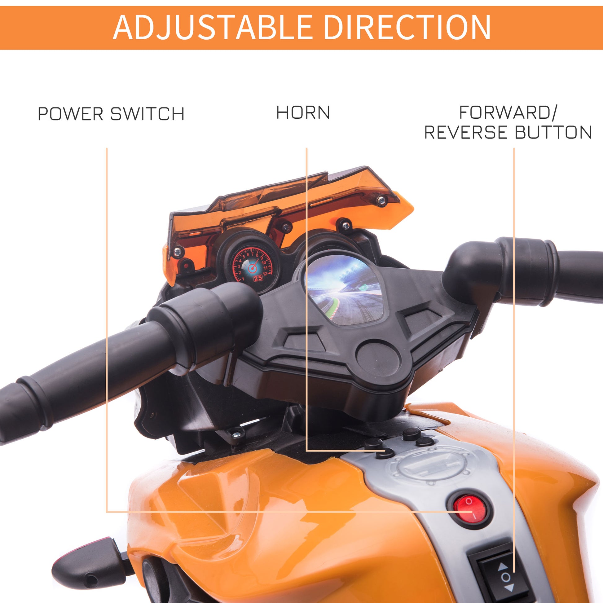 Homcom Kids 6V Electric Ride On Motorcycle Vehicle w/ Lights Horn Realistic Sounds Outdoor Play Toy for 1.5-4 Years Old Orange