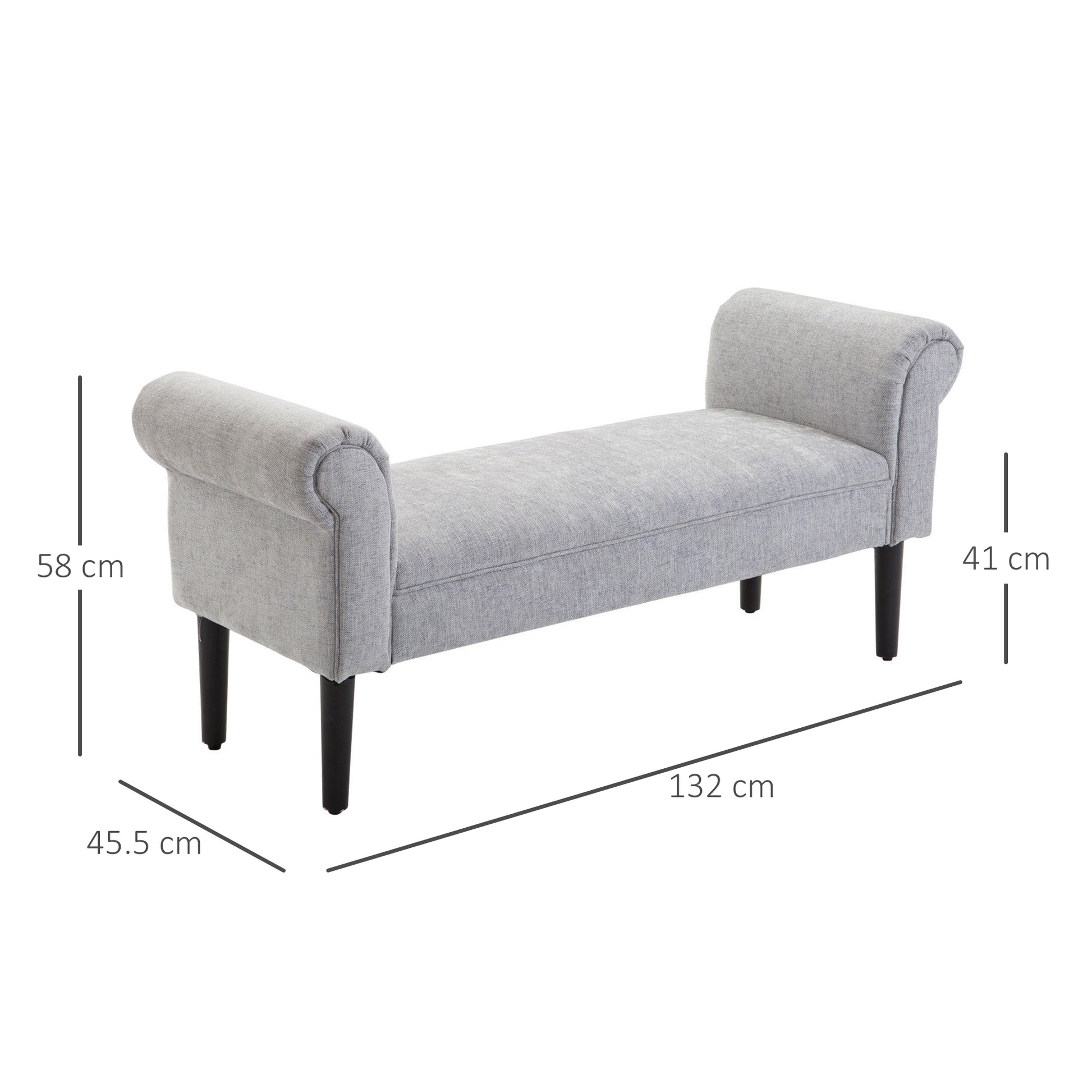 Homcom Curled End Ottoman Bench - Light Grey