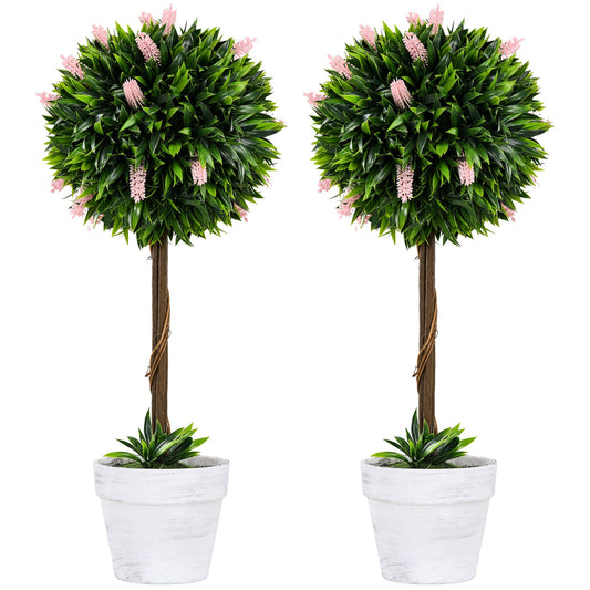 Set of 2 Decorative Artificial Plants Ball Trees with Flower for Home Indoor Outdoor Decor, 60cm ,Pink-0