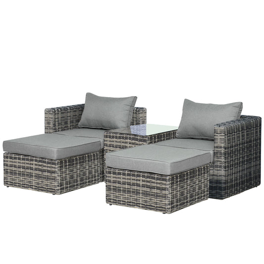 Outsunny 5 Piece Rattan Garden Furniture Set w/ 10cm Thick Cushions