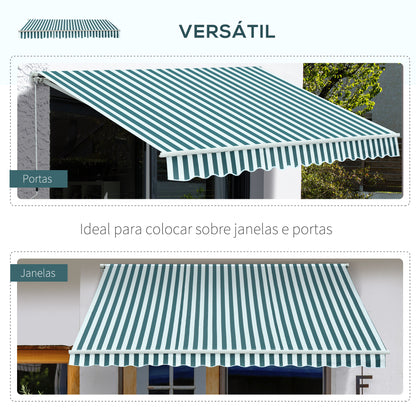 Outsunny Manual Retractable Awning Size (3M X2.5M)-Green/White Stripes