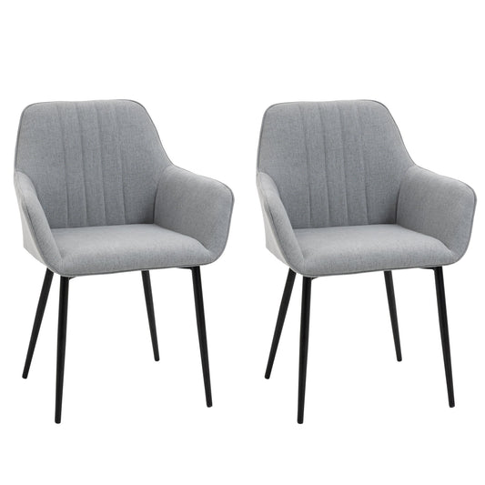 Homcom Dining Chairs Linen Fabric Accent Chairs Metal Legs