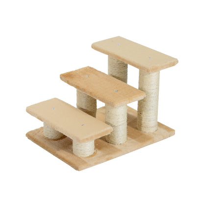 PawHut Cats 3-Tier Particle Board Stair Scratch Tree Beige