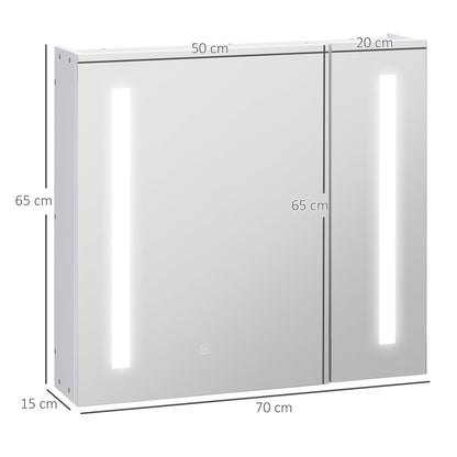 kleankin Illuminated Bathroom Mirror Cabinet 650 x 700Hmm LED Bathroom Mirror with Lights Touch Switch