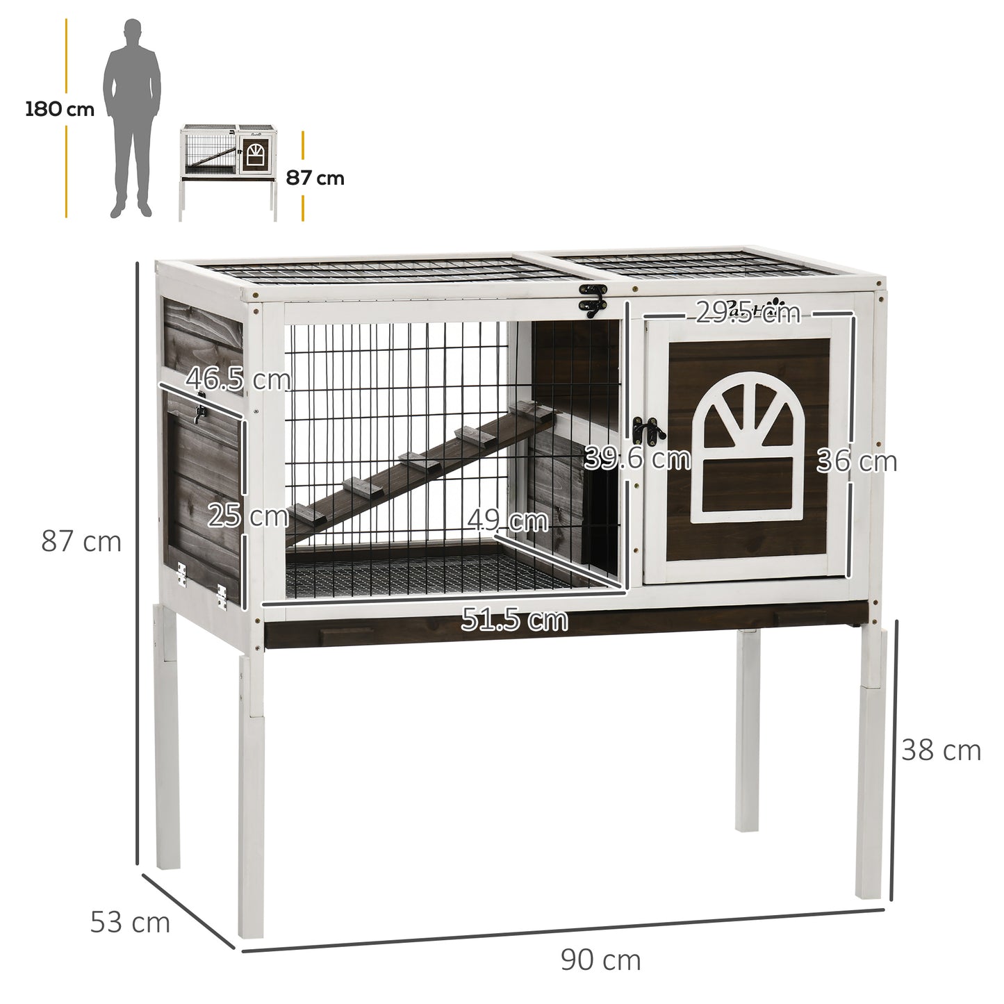 PawHut Wooden Rabbit Hutch with Openable Roof