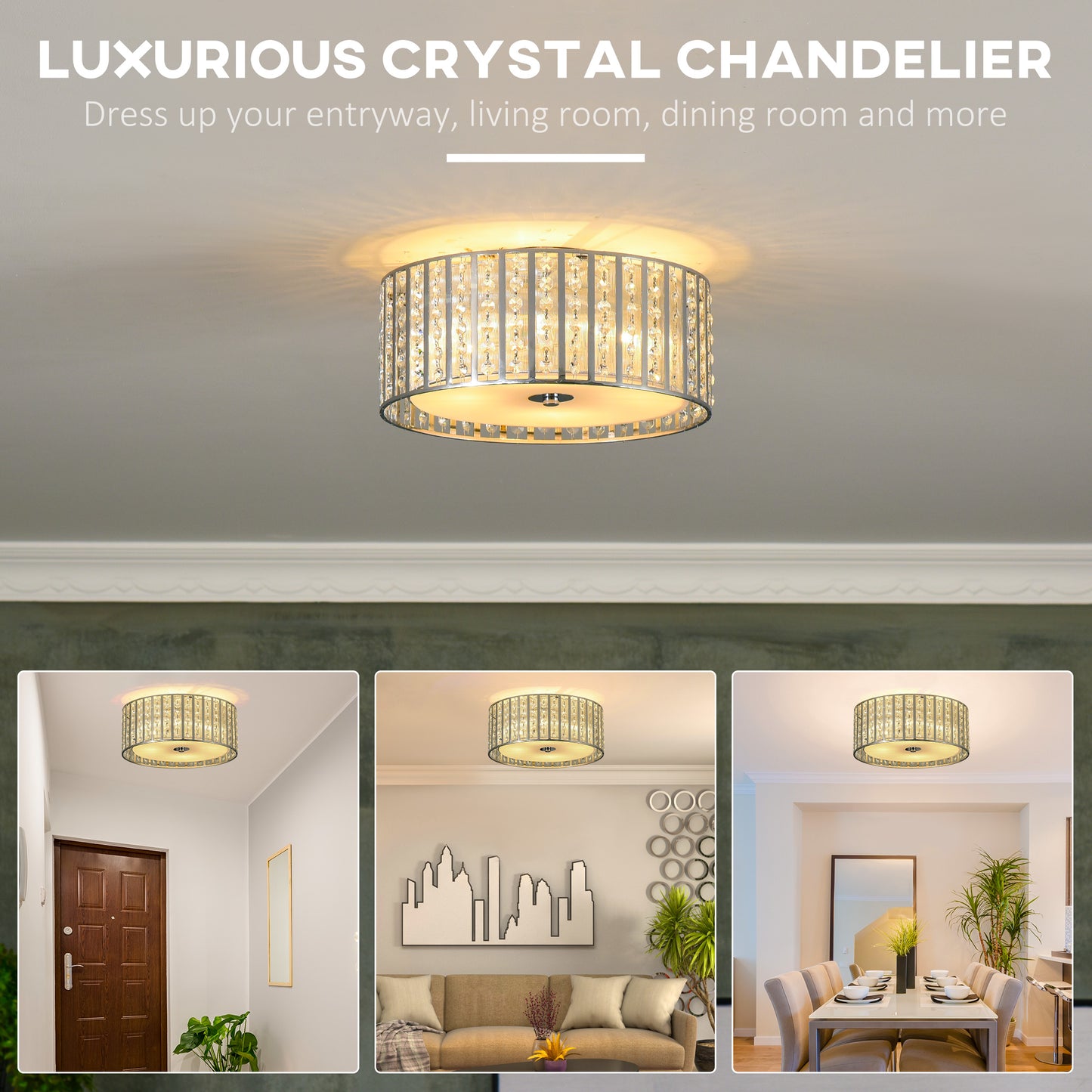 Homcom Modern K9 Crystal Chandelier Ceiling Light with Double Layer Lampshade