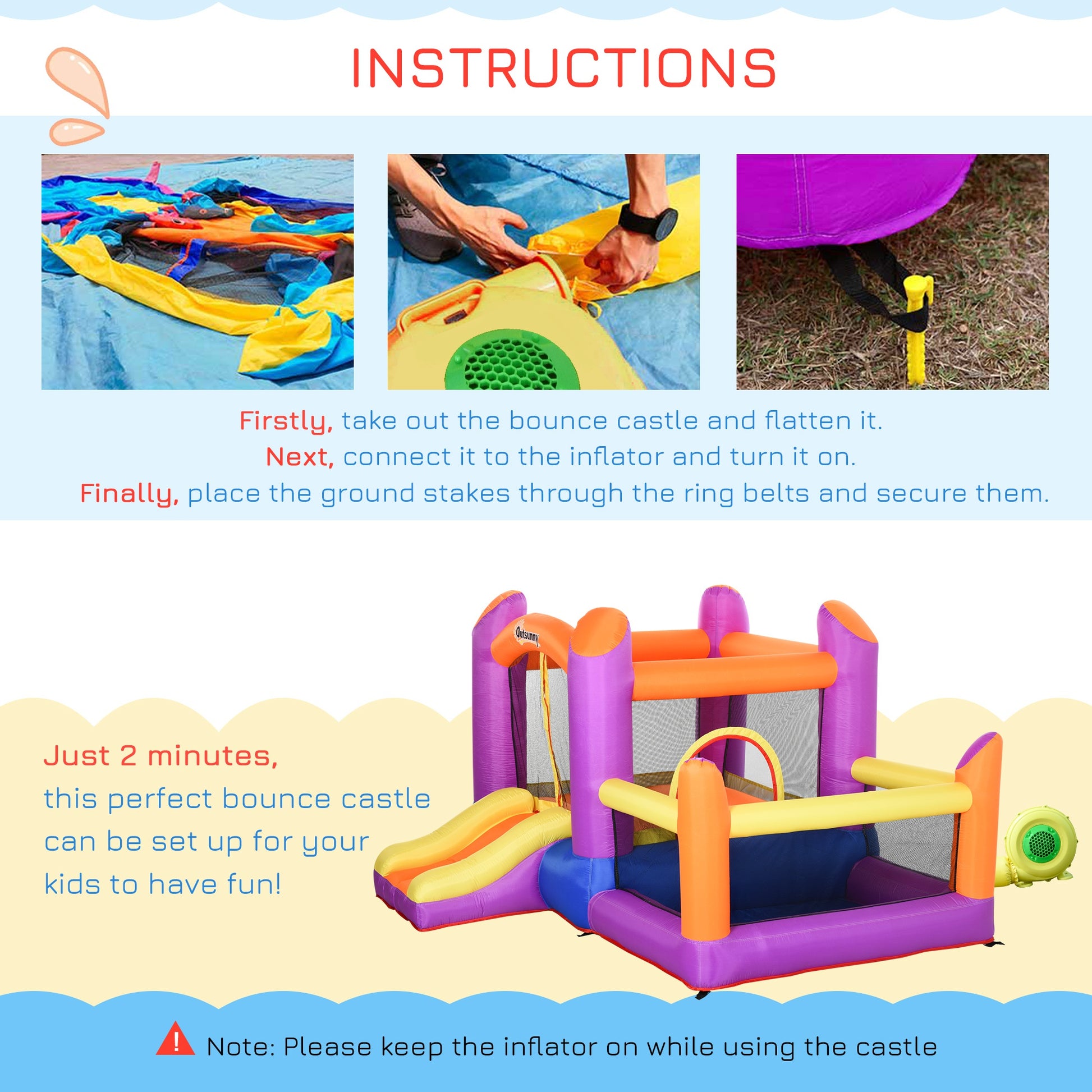 Outsunny Kids Bouncy Castle House Inflatable Trampoline Slide Water Pool 3 In 1 With Blower For Kids Age 3-8 Multi-Color 2.8 X 2.5 X 1.7M