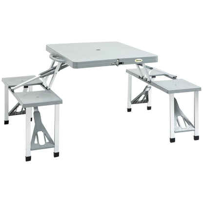 Outsunny Aluminium PP 4-Seater Portable Picnic Table and Bench Set Silver