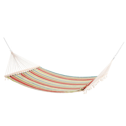 Outsunny Double Cotton Hammock Camping Swing Outdoor Garden Beach Stripe Hanging Bed with Pillow 188L x 140W (cm)