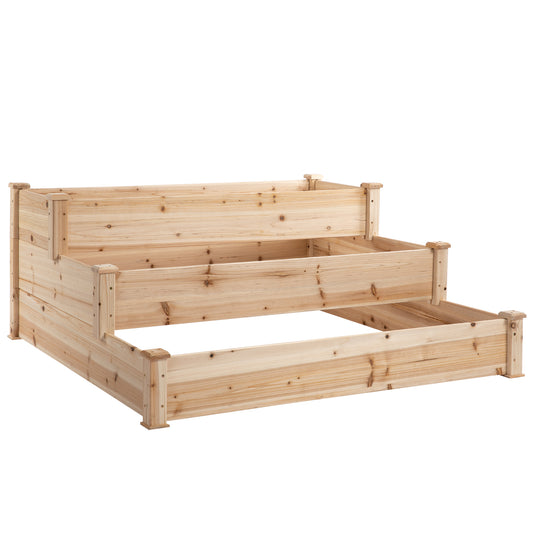 Outsunny 470L Wooden Raised Garden Bed 3-Tier Planter Kit Elevated Planter Box Stand for Yard & Patio 124 x 124 x 56 cm