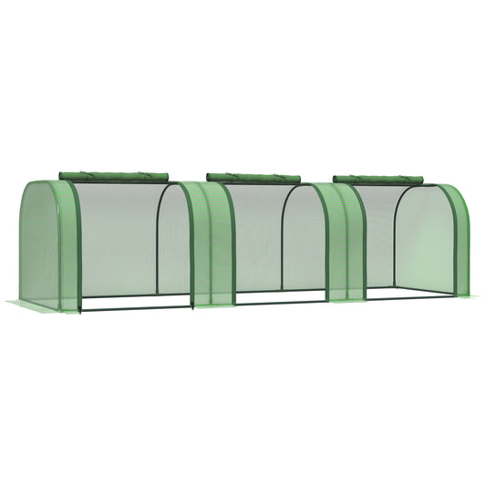 Outsunny Small Polytunnel Greenhouse Green Grow House Steel Frame for Garden Backyard with Zipper Doors 295x100x80 cm Green