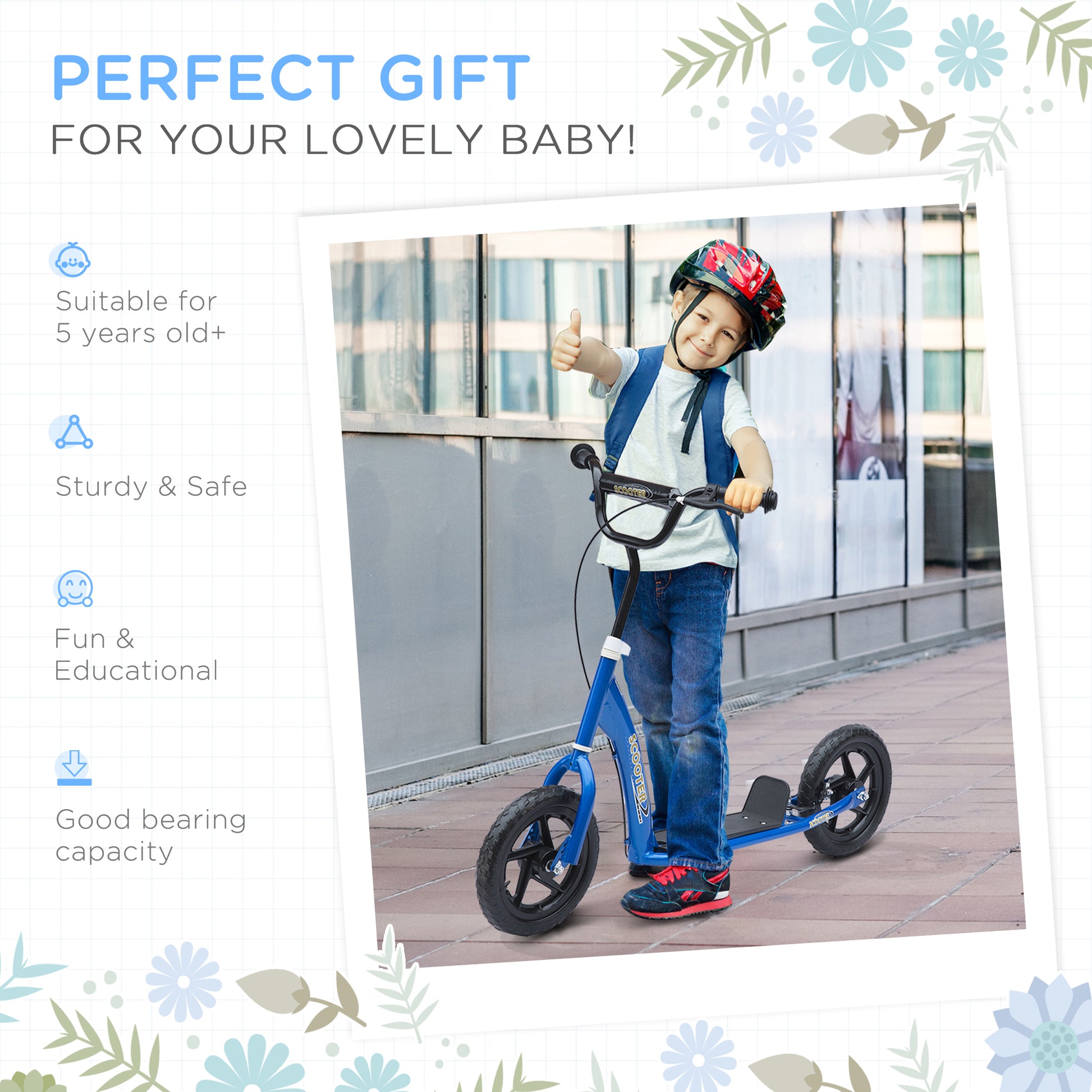 Homcom Teen Push Scooter Kids Children Stunt Scooter Bike Bicycle Ride On 12" EVA Tyres