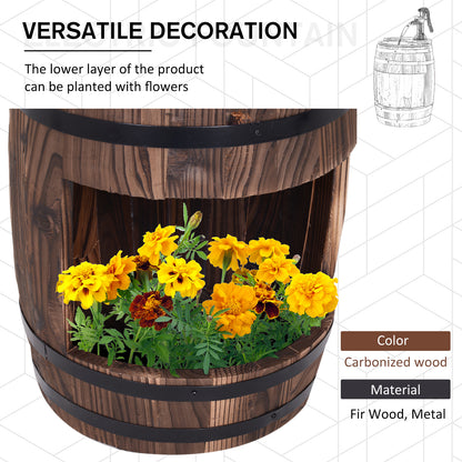 Outsunny Fir Wood Barrel Pump Fountain W/ Flower Planter