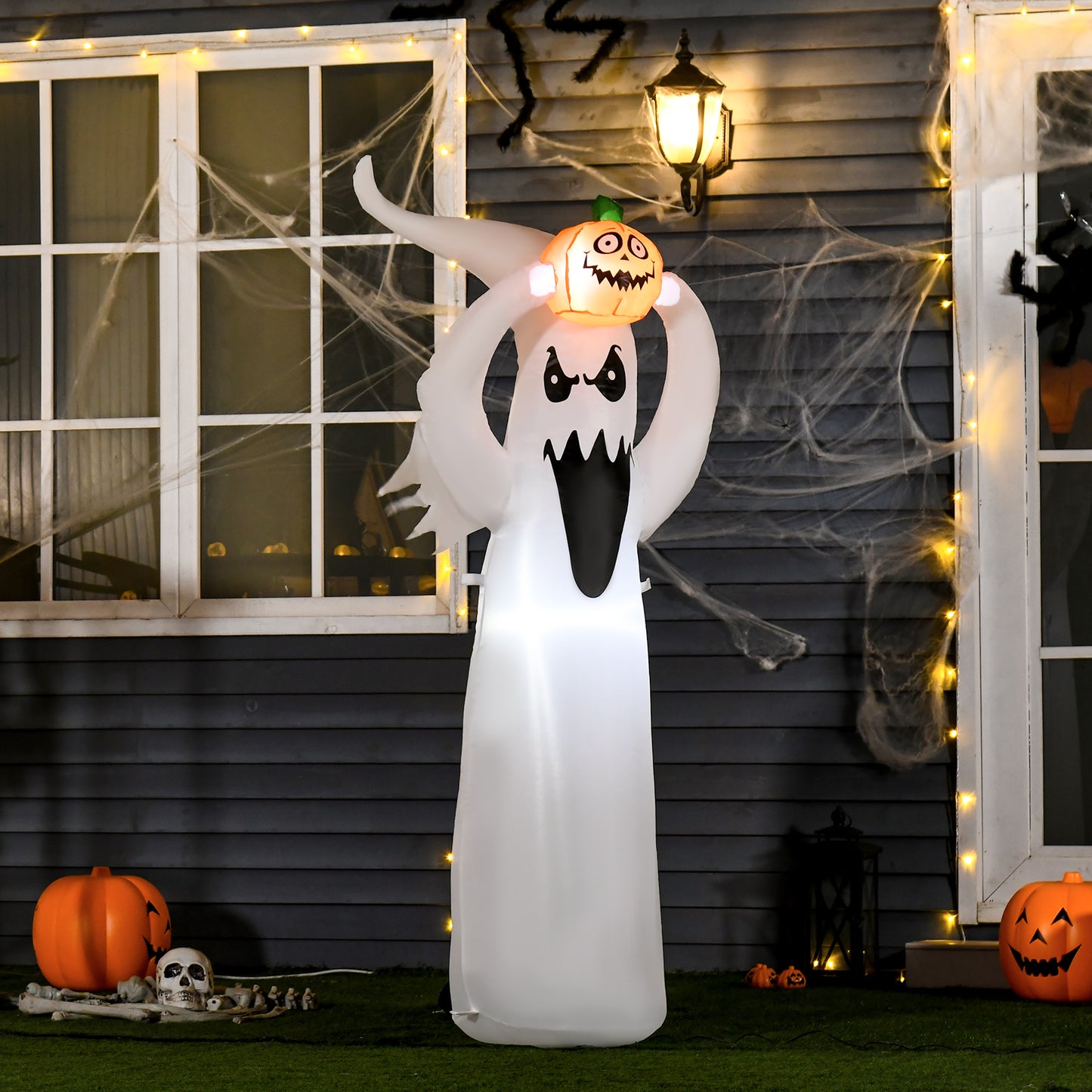 Homcom Inflatable Halloween Floating Ghost Pumpkin Outdoor Decoration w/ LED Lights 6FT