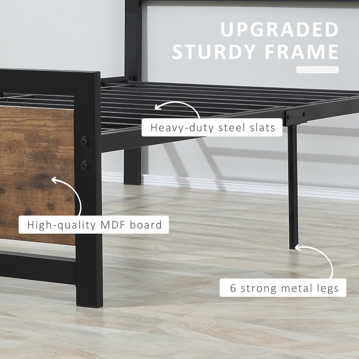 Homcom Single Metal Bed Frame Slat Support Bedstead Base w/ Headboard & Footboard