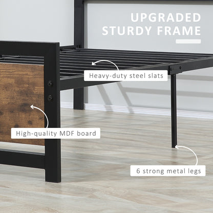 Homcom Single Metal Bed Frame Slat Support Bedstead Base w/ Headboard & Footboard