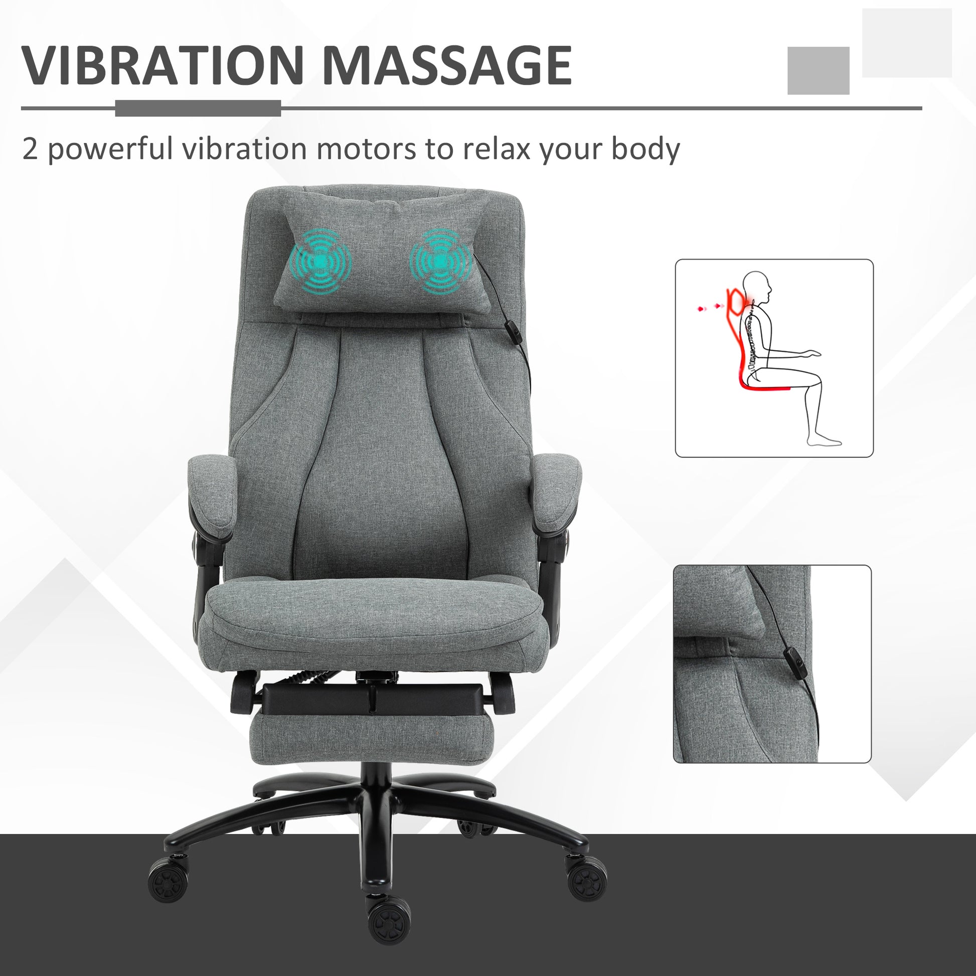 Vinsetto Office Chair 2-Point Removable Vibration Massage Pillow Executive Ergonomic Usb Power Adjustable Height 360 Swivel Grey