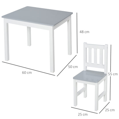 Homcom Kids Three-Piece Table and Chairs Set  Grey & White