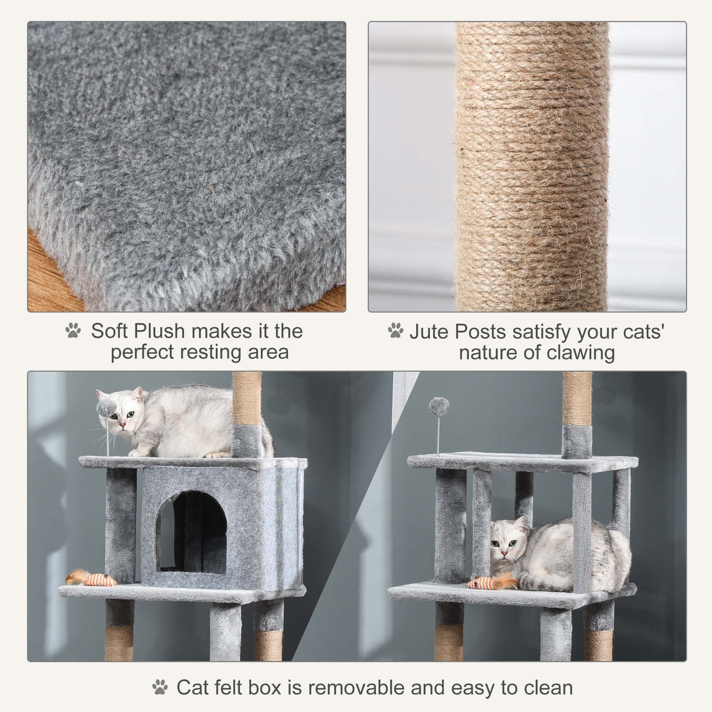 PawHut Cat Tree Tower Climbing Kitten Activity Center with Jute Scratching Post