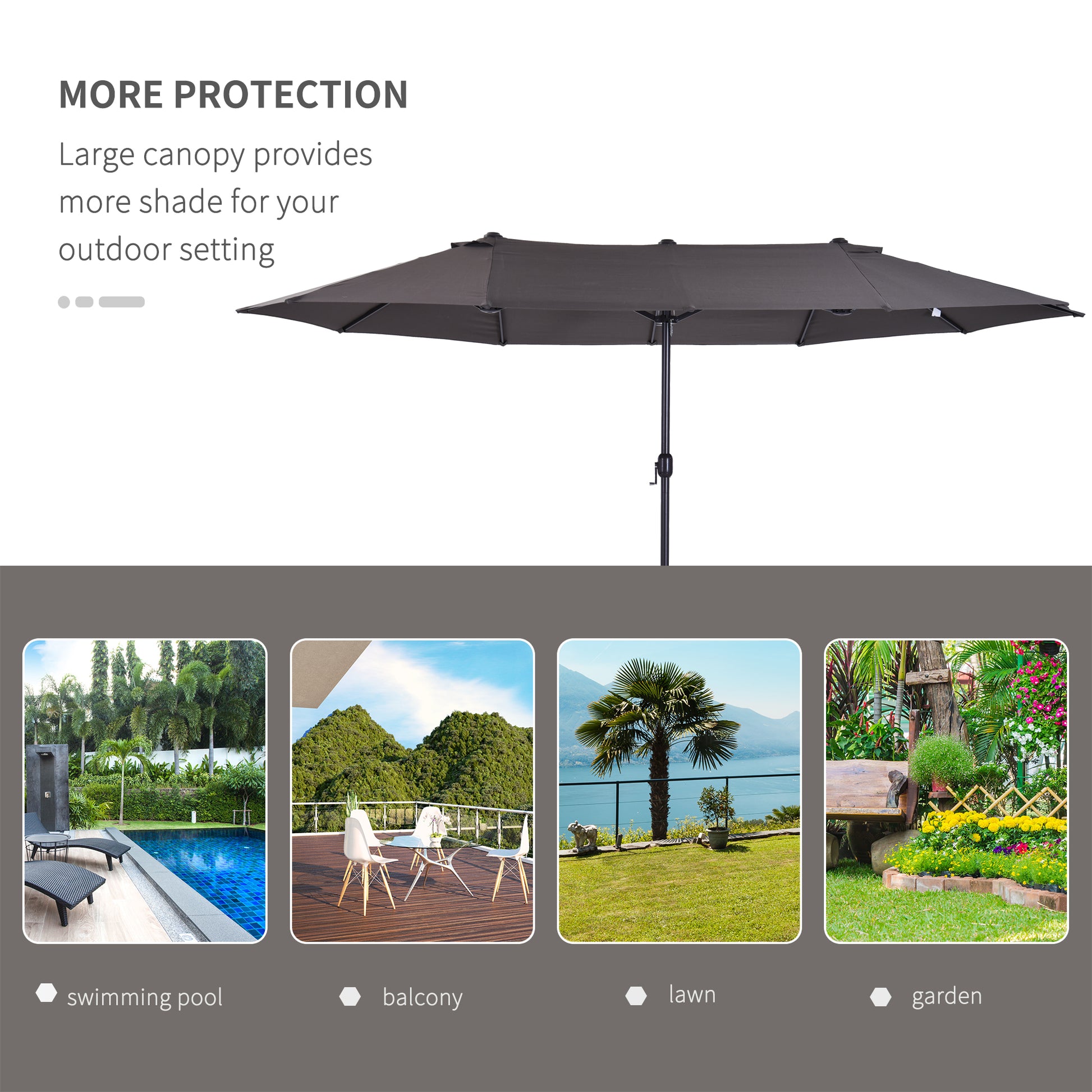 Outsunny 4.6m Garden Parasol Double-Sided Sun Umbrella Patio Market Shelter Canopy Shade Outdoor Grey