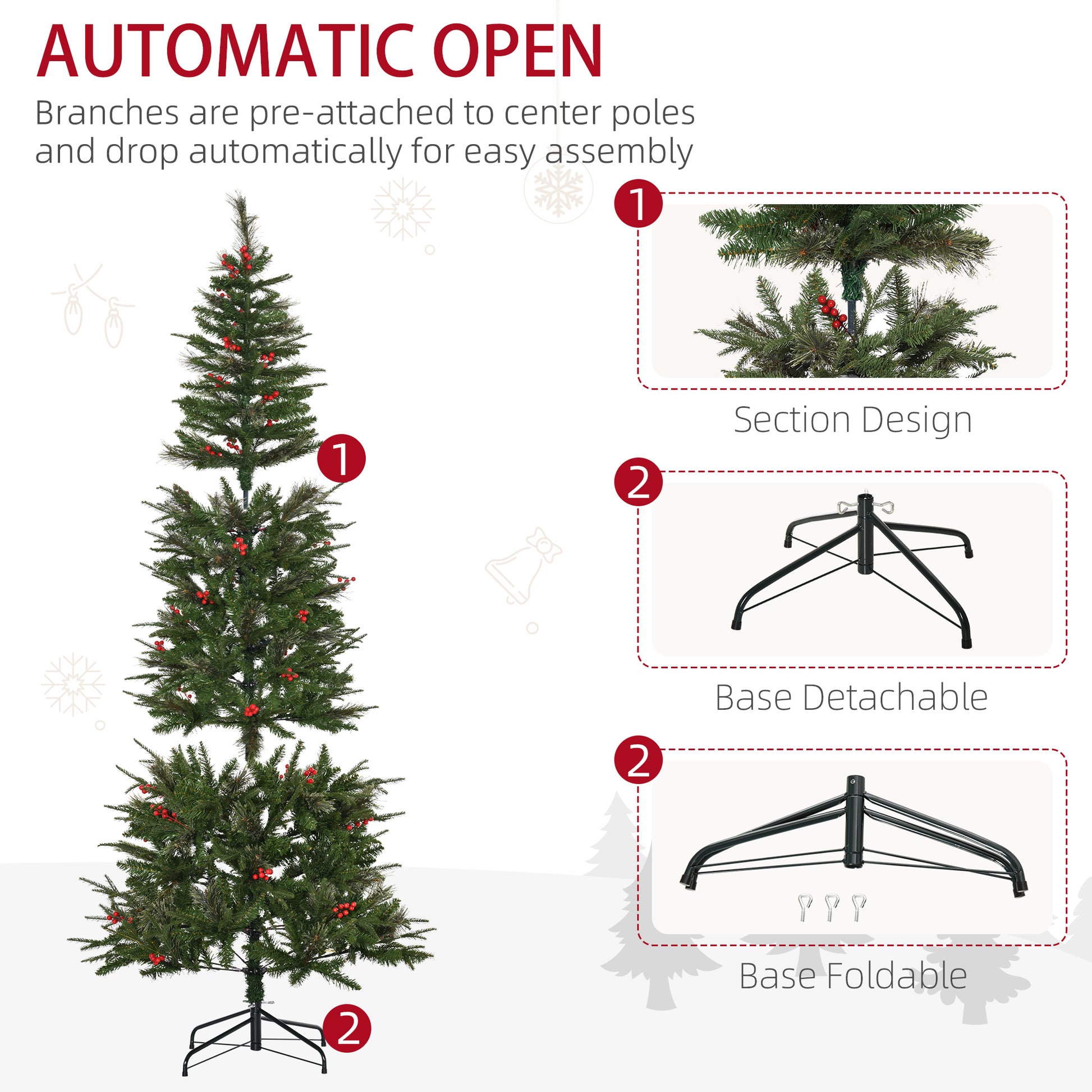 Homcom 7ft Pencil Artificial Christmas Tree with Realistic Branches