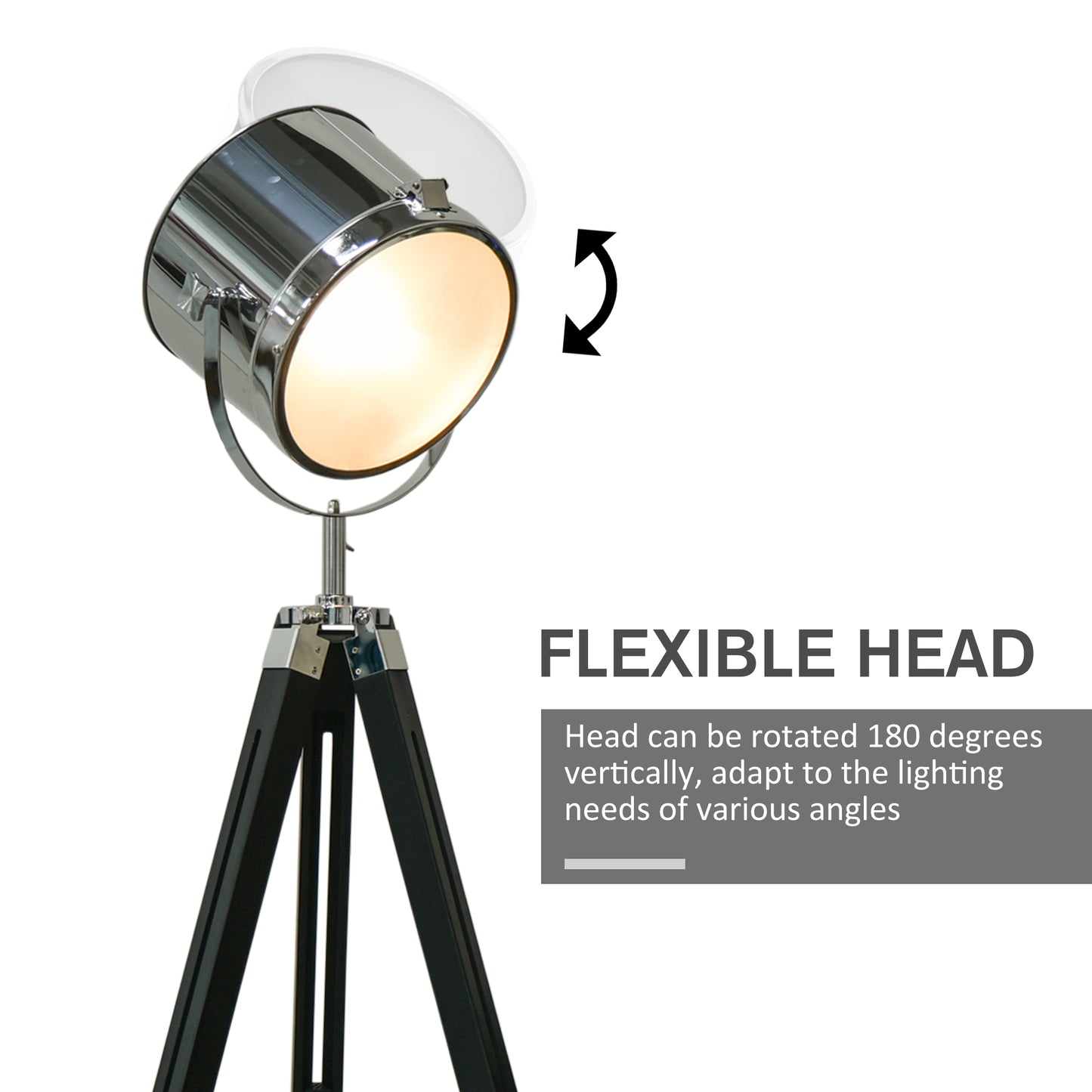 Homcom Industrial Style Adjustable Tripod Floor Lamp Searchlight Reading Lamp