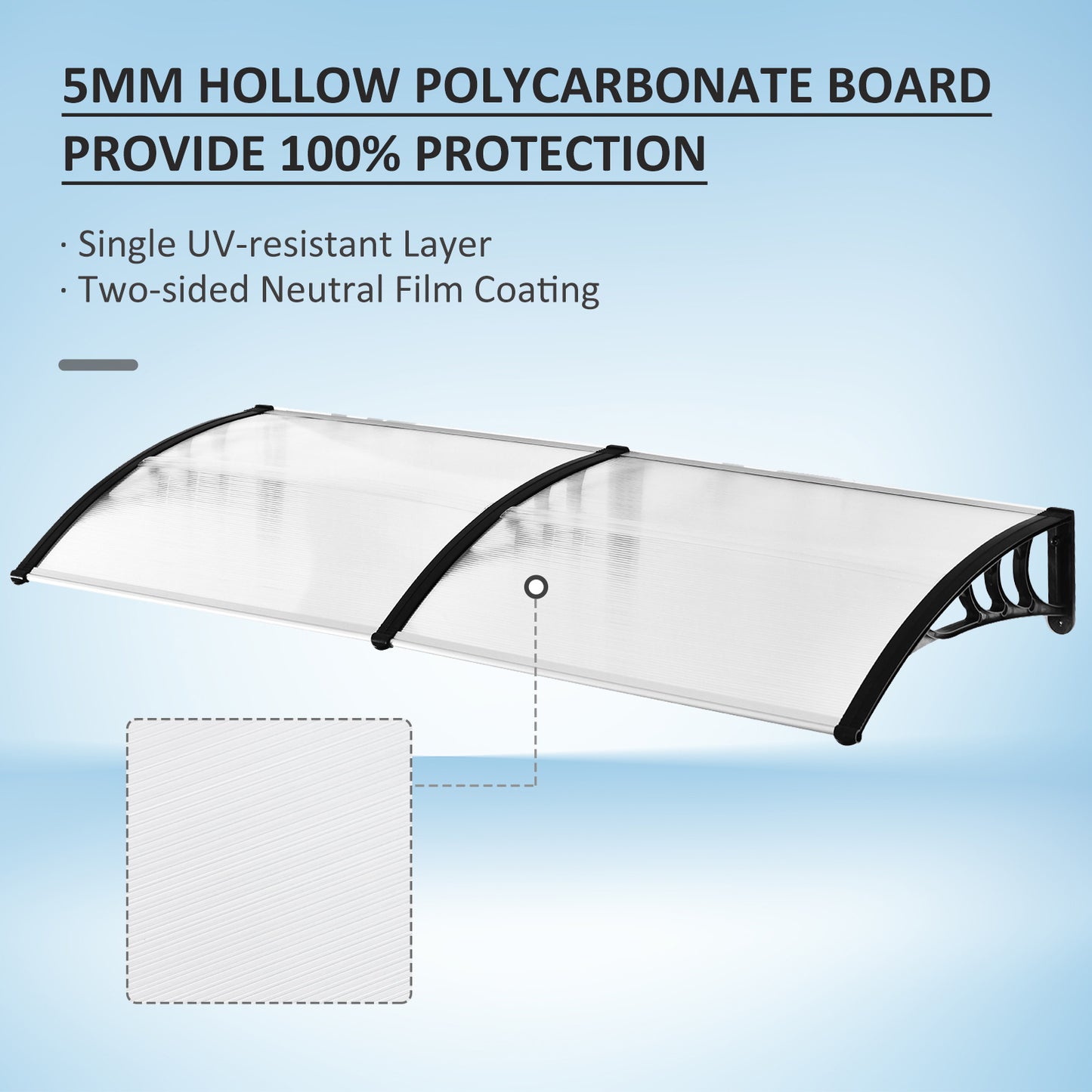 Outsunny 80 L x 195 W x 23 H cm Clear Polycarbonate Curved Awning White