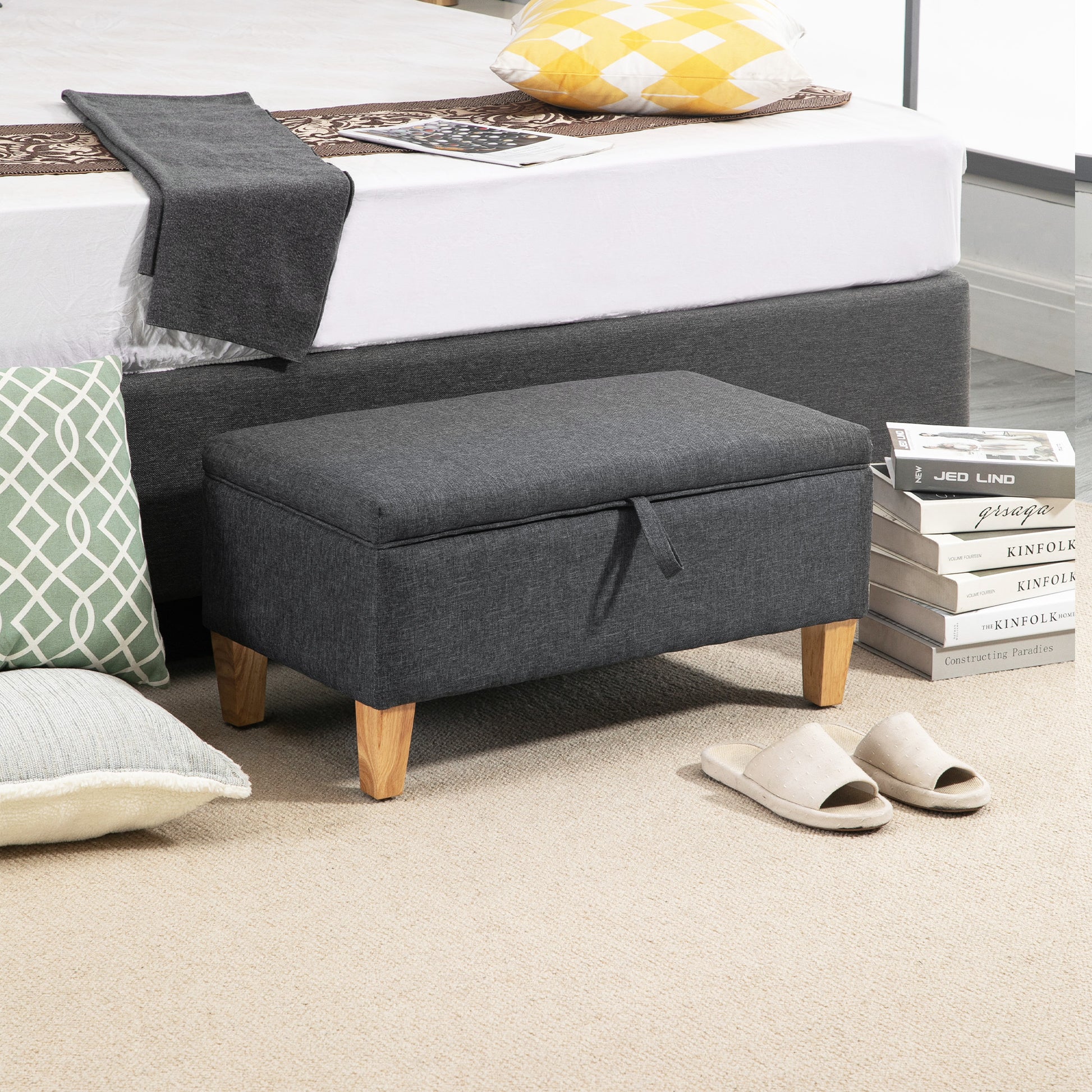 Homcom Linen-Look Storage Ottoman